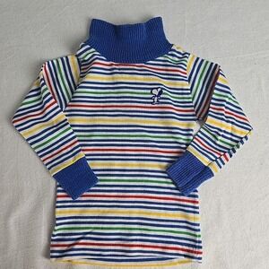 Vintage Snoopy Baby Striped Shirt Size 12 Months Blue Long Sleeve Turtle Neck